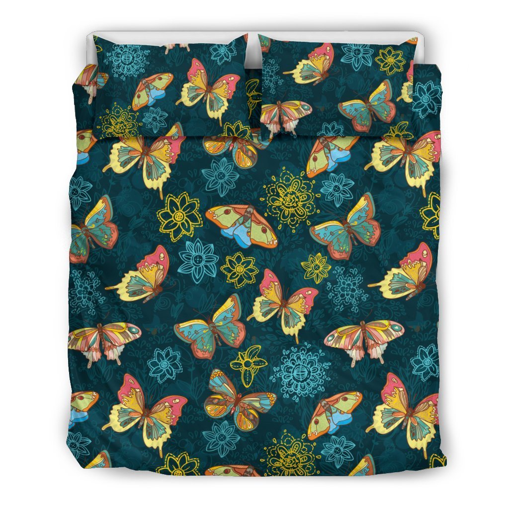 Butterfly Hand Draw Print Pattern Duvet Cover Bedding Set