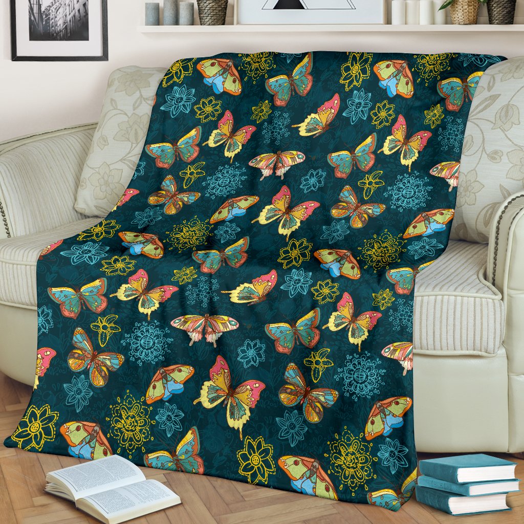 Butterfly Hand Draw Print Pattern Fleece Blanket