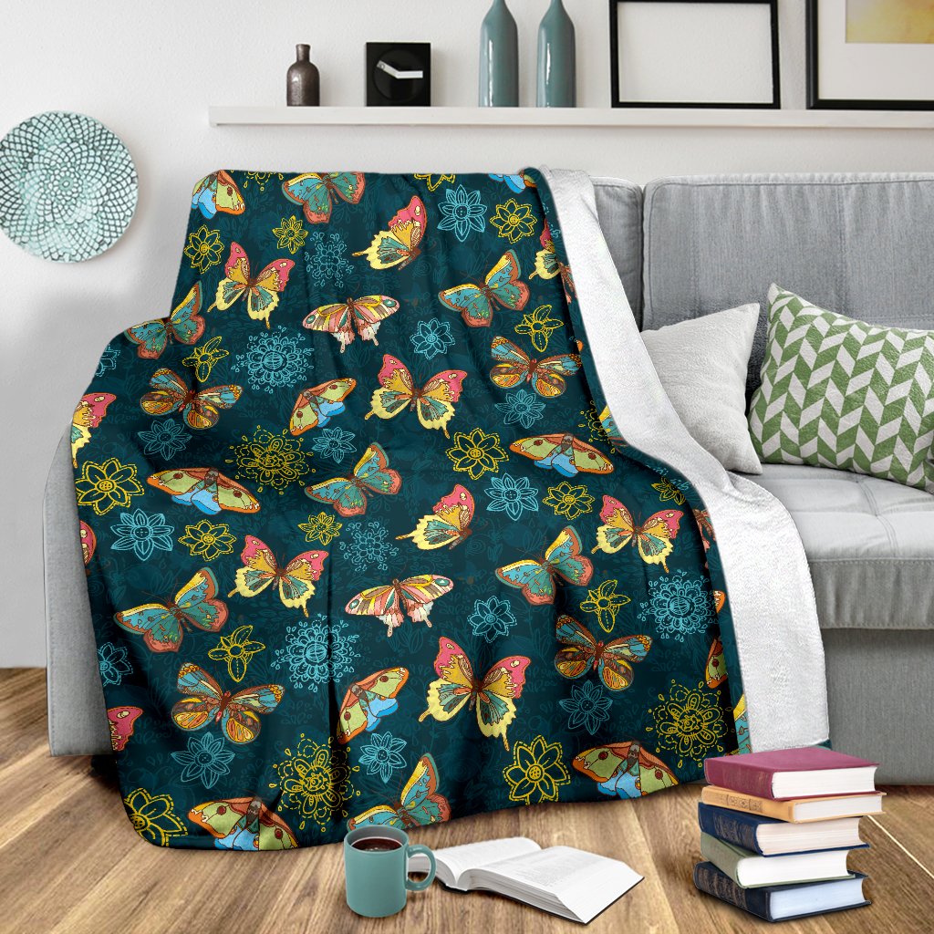 Butterfly Hand Draw Print Pattern Fleece Blanket