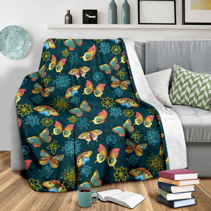 Butterfly Hand Draw Print Pattern Fleece Blanket