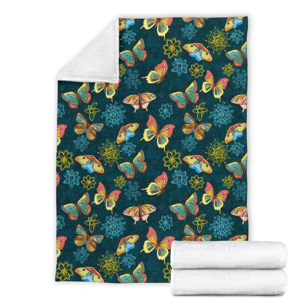 Butterfly Hand Draw Print Pattern Fleece Blanket