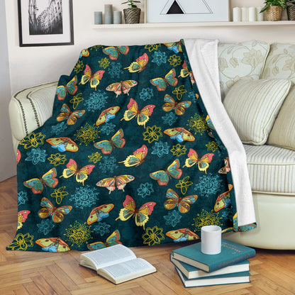 Butterfly Hand Draw Print Pattern Fleece Blanket