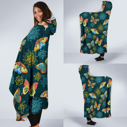 Butterfly Hand Draw Print Pattern Hooded Blanket-JTAMIGO.COM