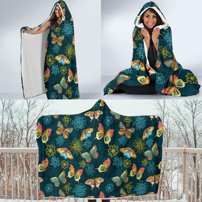 Butterfly Hand Draw Print Pattern Hooded Blanket-JTAMIGO.COM