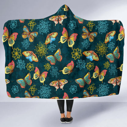 Butterfly Hand Draw Print Pattern Hooded Blanket-JTAMIGO.COM