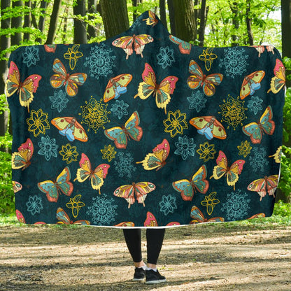 Butterfly Hand Draw Print Pattern Hooded Blanket-JTAMIGO.COM