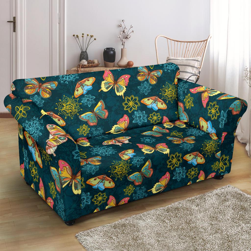 Butterfly Hand Draw Print Pattern Loveseat Slipcover-JTAMIGO.COM