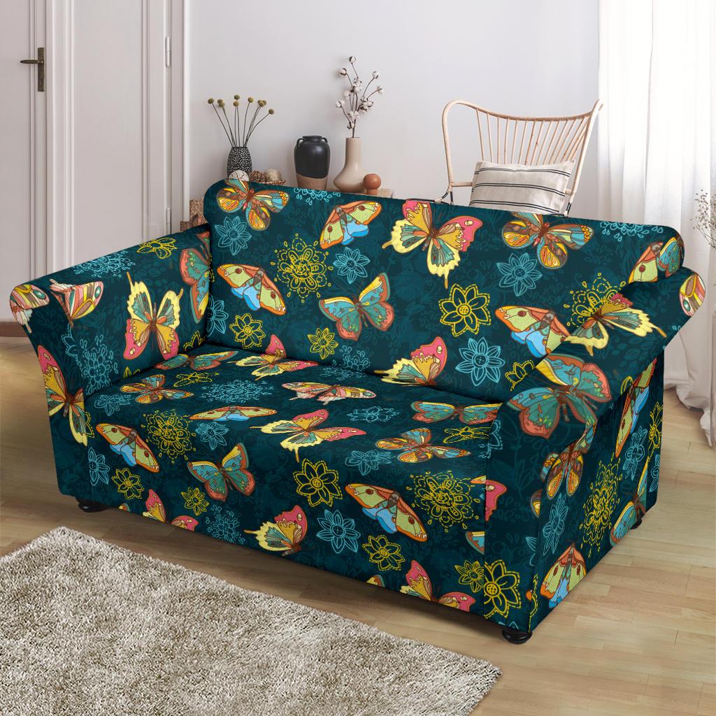 Butterfly Hand Draw Print Pattern Loveseat Slipcover-JTAMIGO.COM