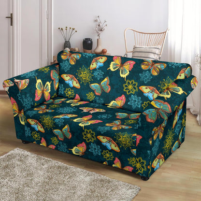 Butterfly Hand Draw Print Pattern Loveseat Slipcover-JTAMIGO.COM