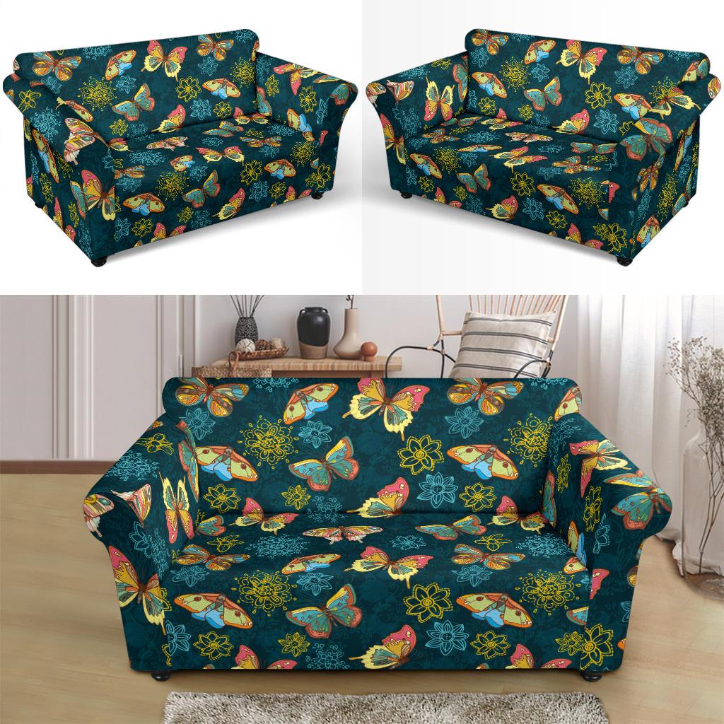 Butterfly Hand Draw Print Pattern Loveseat Slipcover-JTAMIGO.COM
