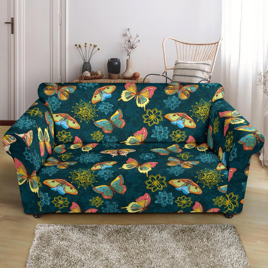 Butterfly Hand Draw Print Pattern Loveseat Slipcover-JTAMIGO.COM