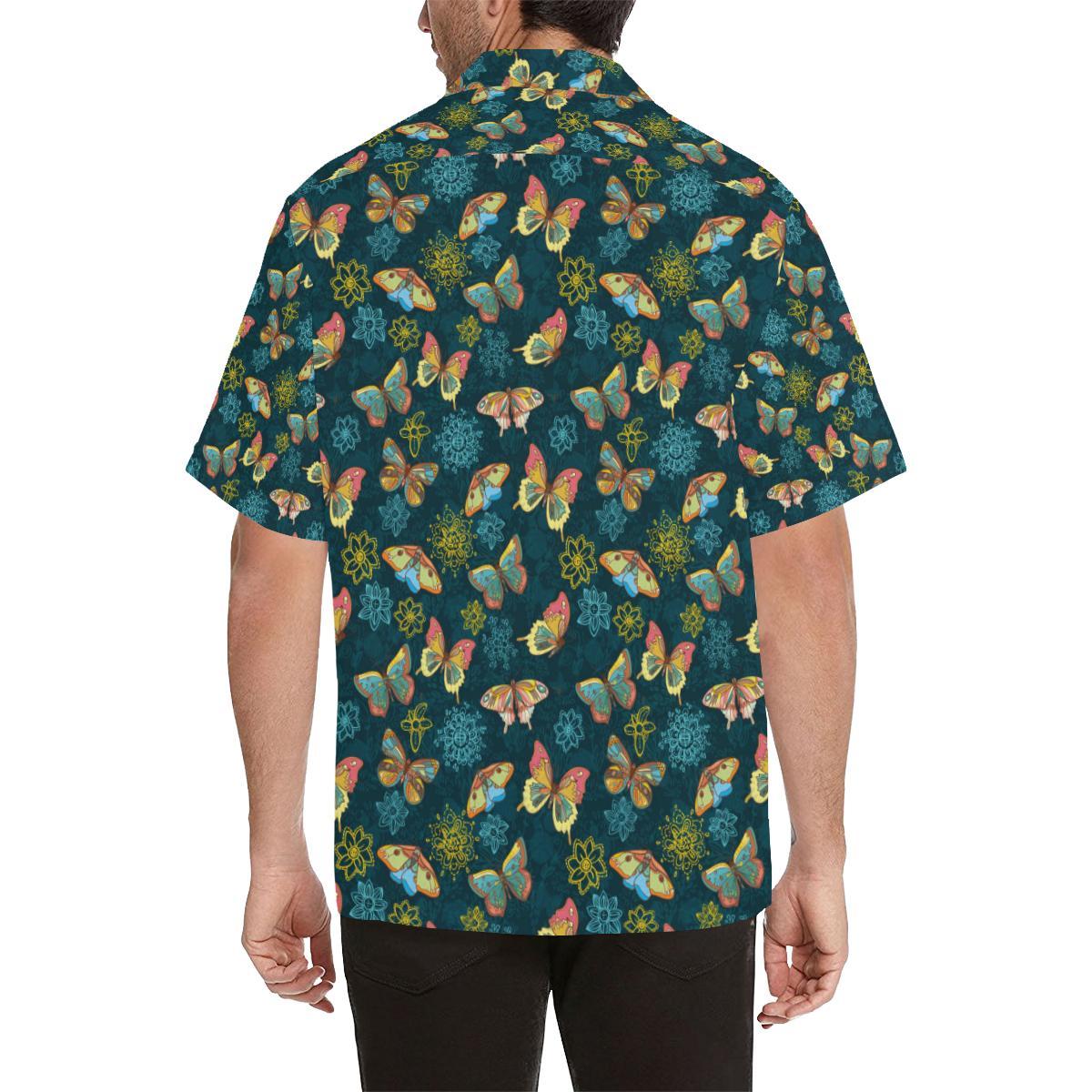 Butterfly Hand Draw Print Pattern Men Aloha Hawaiian Shirt