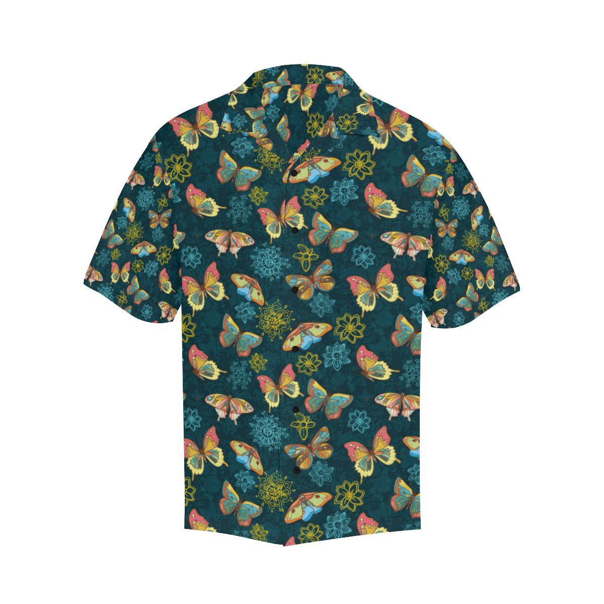 Butterfly Hand Draw Print Pattern Men Aloha Hawaiian Shirt