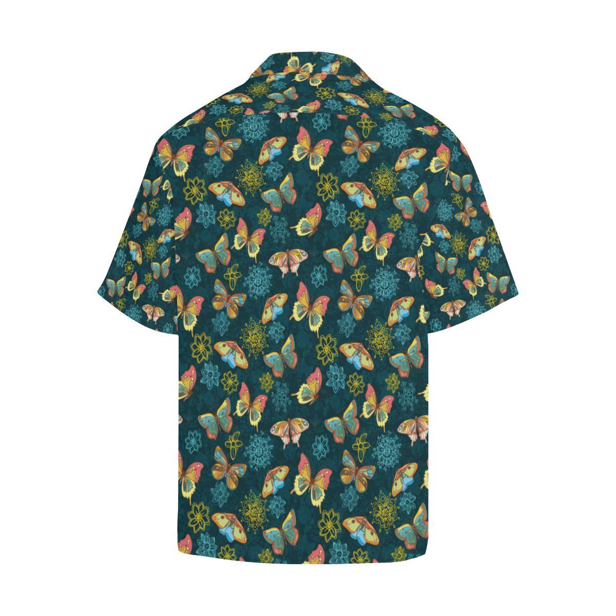 Butterfly Hand Draw Print Pattern Men Aloha Hawaiian Shirt