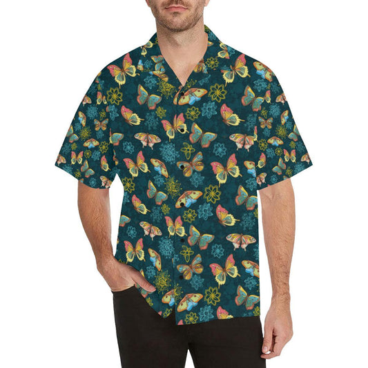 Butterfly Hand Draw Print Pattern Men Aloha Hawaiian Shirt