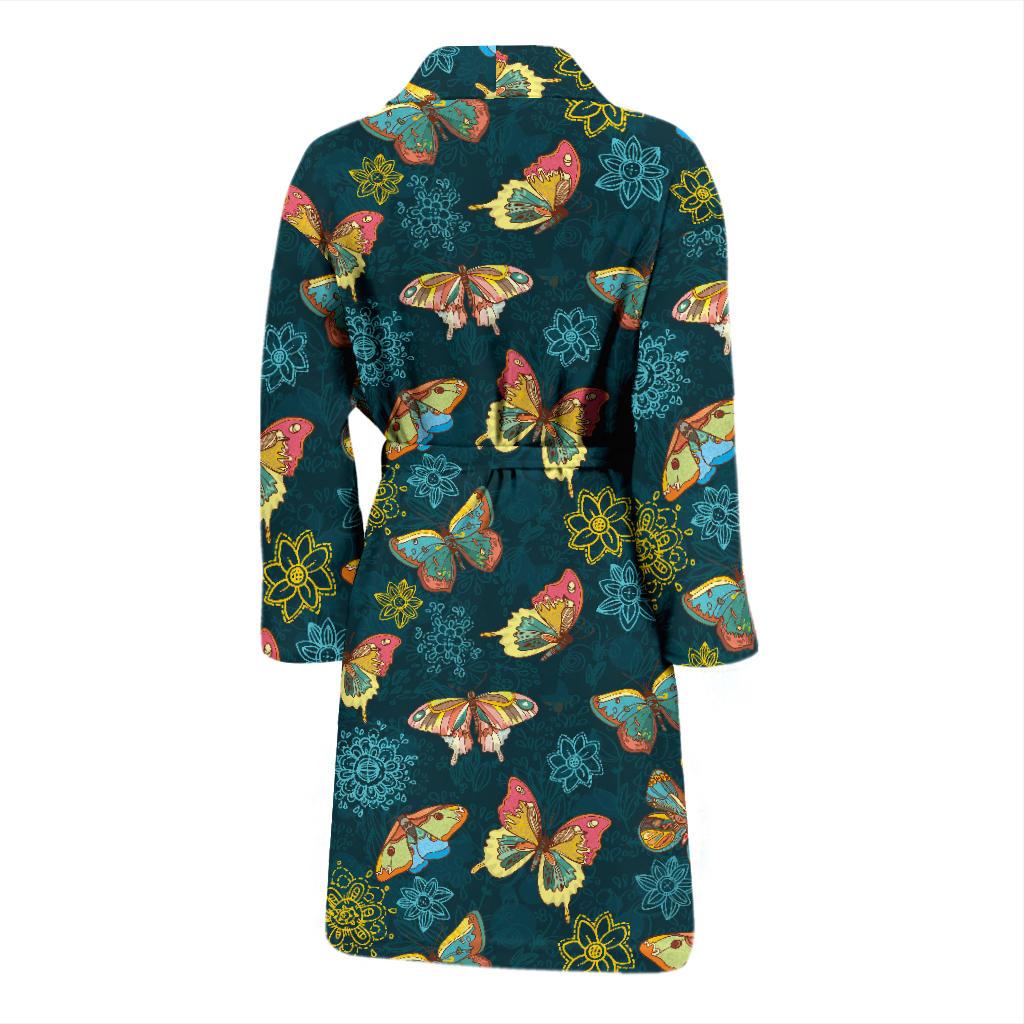 Butterfly Hand Draw Print Pattern Men Bath Robe-JTAMIGO.COM