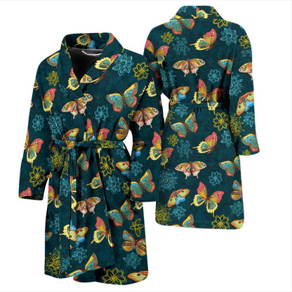 Butterfly Hand Draw Print Pattern Men Bath Robe-JTAMIGO.COM
