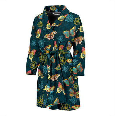 Butterfly Hand Draw Print Pattern Men Bath Robe-JTAMIGO.COM