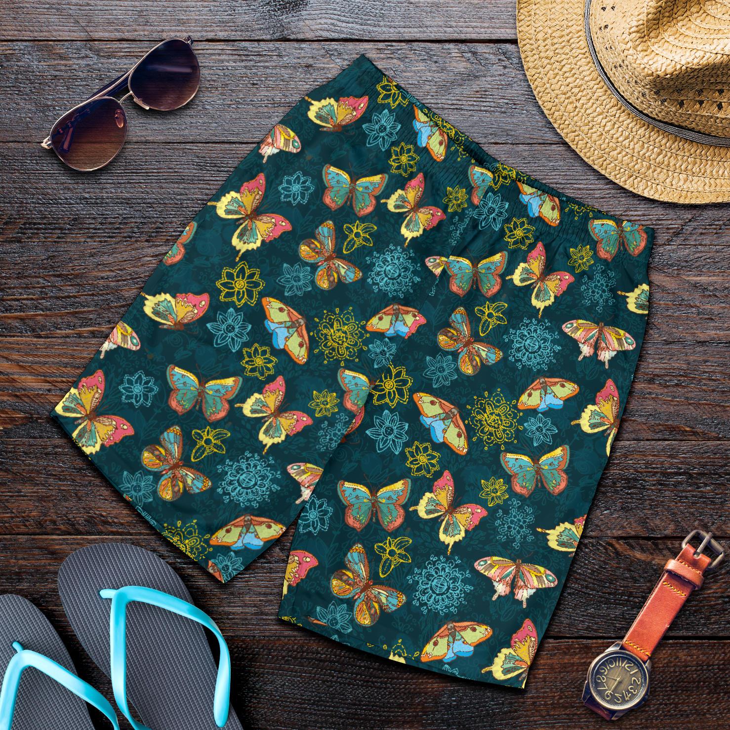 Butterfly Hand Draw Print Pattern Mens Shorts-JTAMIGO.COM