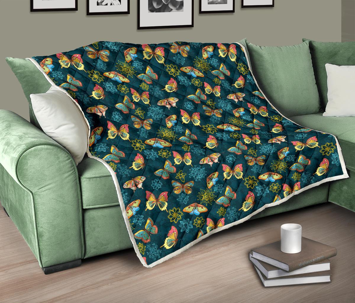 Butterfly Hand Draw Print Pattern Premium Quilt-JTAMIGO.COM