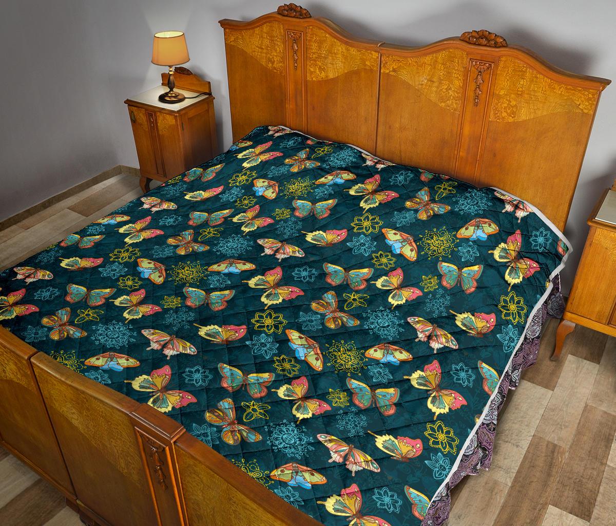 Butterfly Hand Draw Print Pattern Premium Quilt-JTAMIGO.COM
