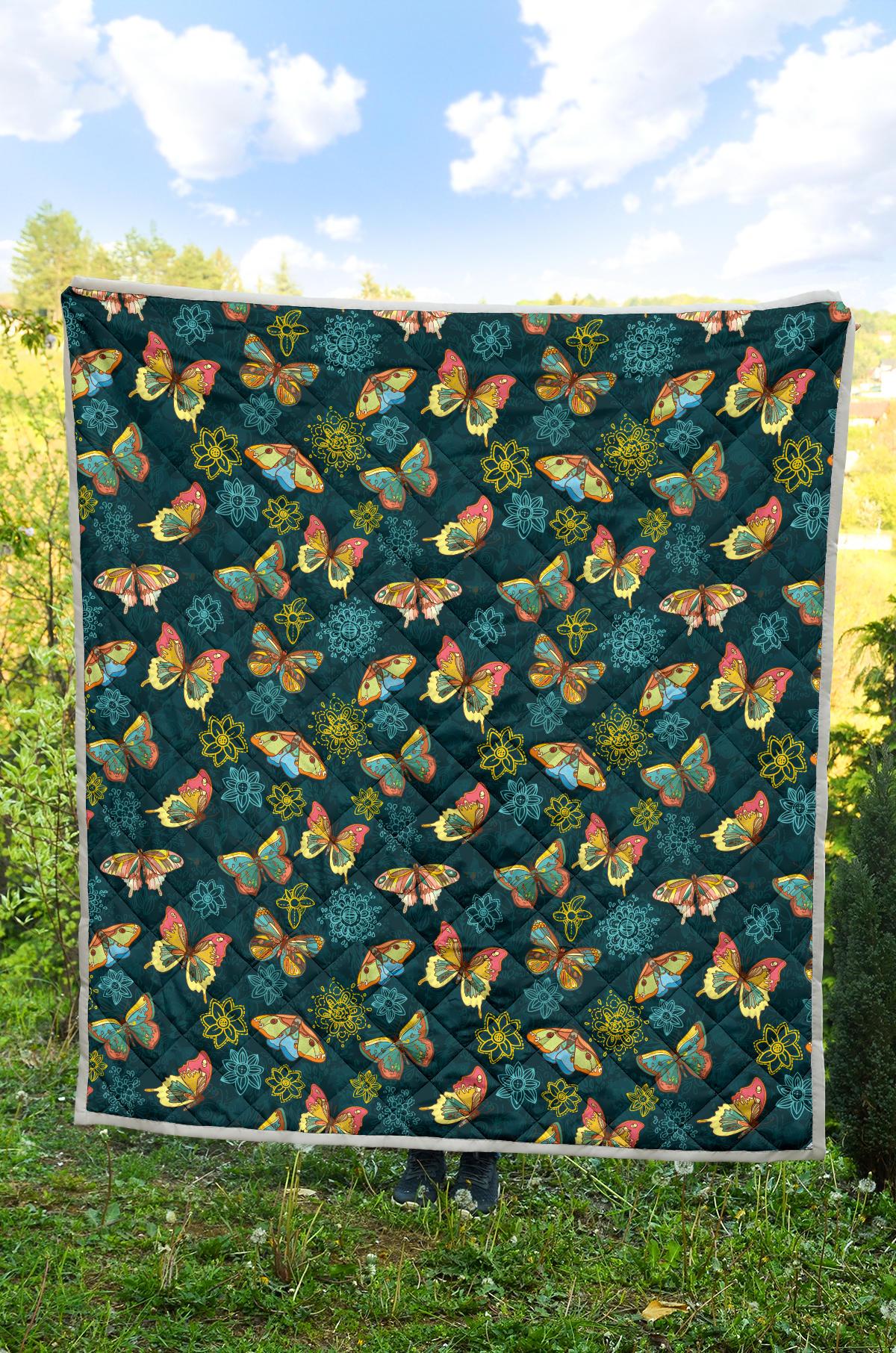 Butterfly Hand Draw Print Pattern Premium Quilt-JTAMIGO.COM