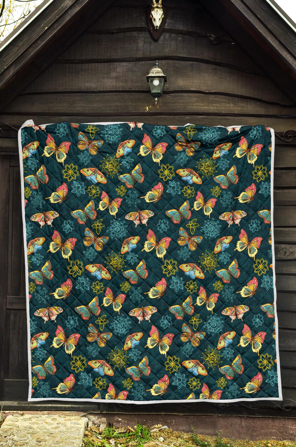 Butterfly Hand Draw Print Pattern Premium Quilt-JTAMIGO.COM