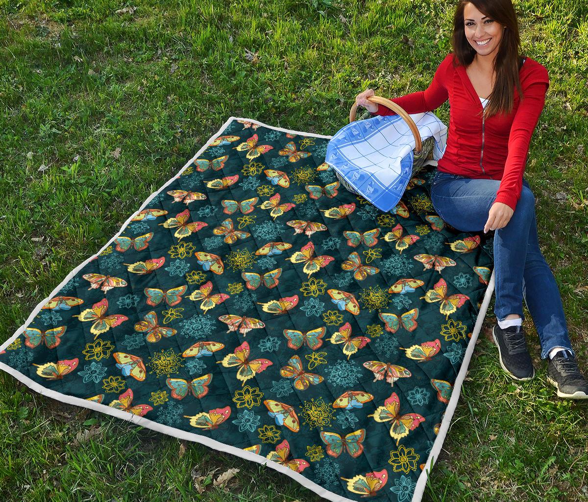 Butterfly Hand Draw Print Pattern Premium Quilt-JTAMIGO.COM