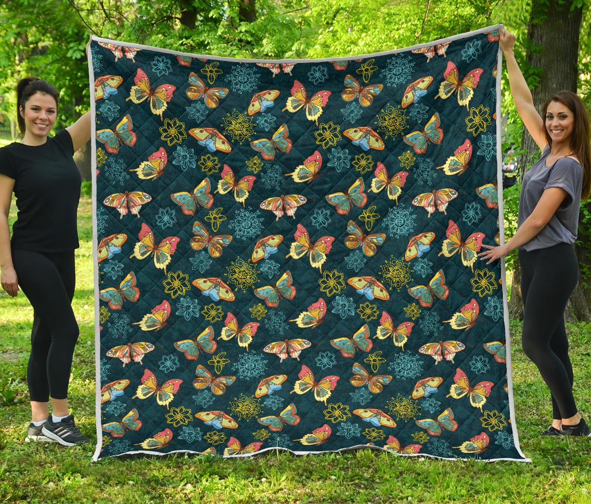 Butterfly Hand Draw Print Pattern Premium Quilt-JTAMIGO.COM