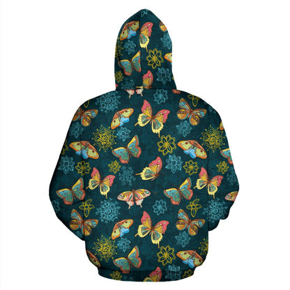 Butterfly Hand Draw Print Pattern Pullover Hoodie