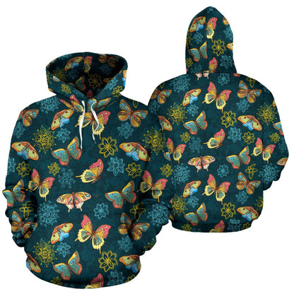 Butterfly Hand Draw Print Pattern Pullover Hoodie