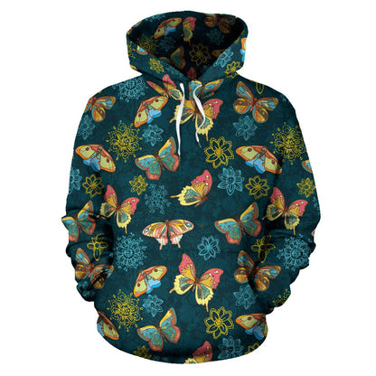 Butterfly Hand Draw Print Pattern Pullover Hoodie