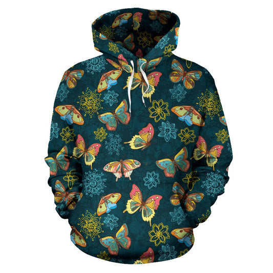 Butterfly Hand Draw Print Pattern Pullover Hoodie