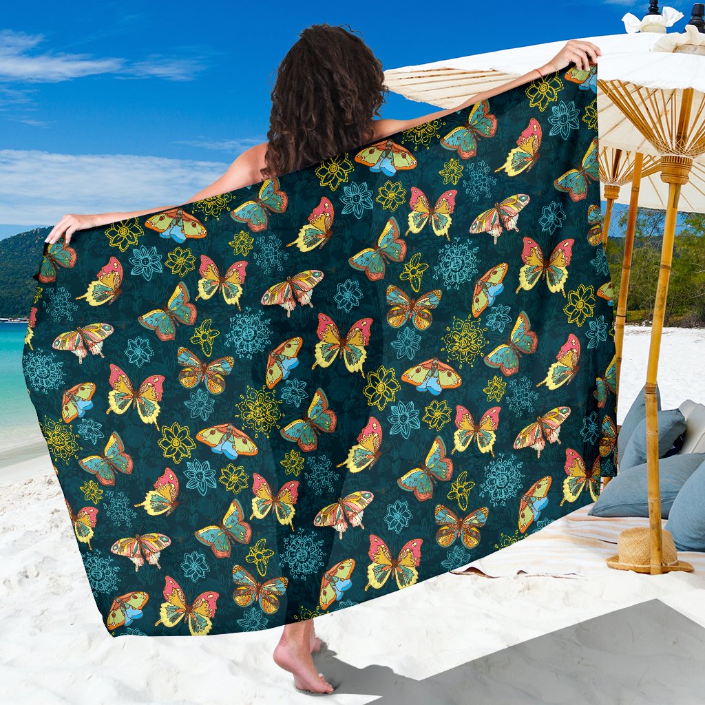 Butterfly Hand Draw Print Pattern Sarong Pareo Wrap