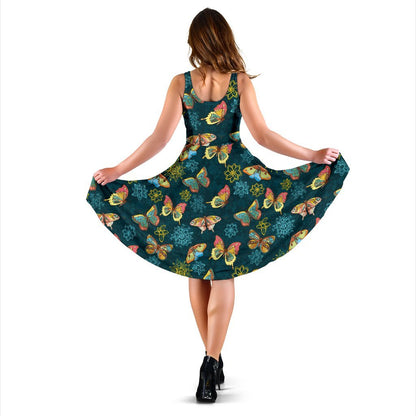 Butterfly Hand Draw Print Pattern Sleeveless Dress