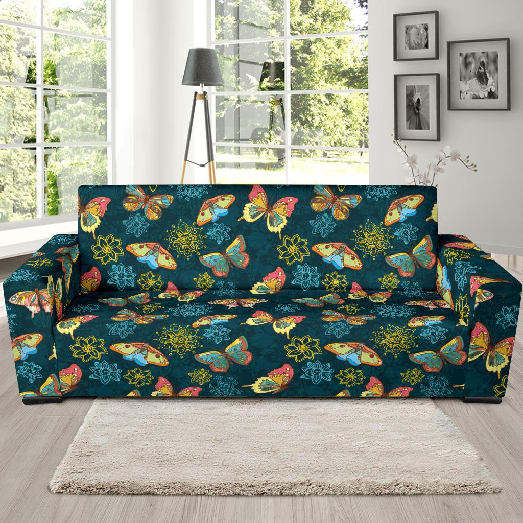 Butterfly Hand Draw Print Pattern Sofa Slipcover-JTAMIGO.COM