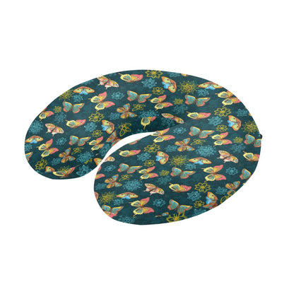 Butterfly Hand Draw Print Pattern U-Shaped Travel Neck Pillow-JTAMIGO.COM