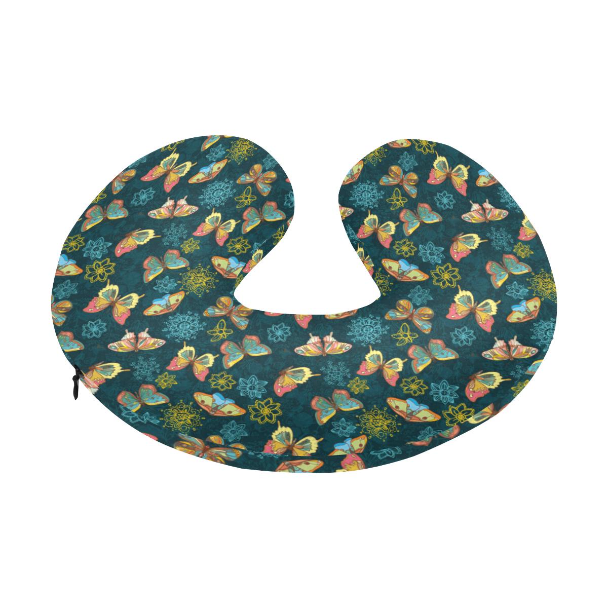 Butterfly Hand Draw Print Pattern U-Shaped Travel Neck Pillow-JTAMIGO.COM