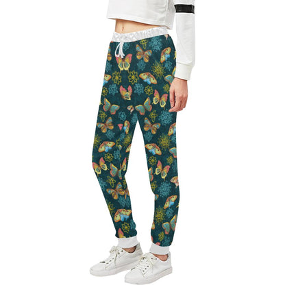 Butterfly Hand Draw Print Pattern Unisex Casual Sweatpants (Model L11)-JTAMIGO.COM