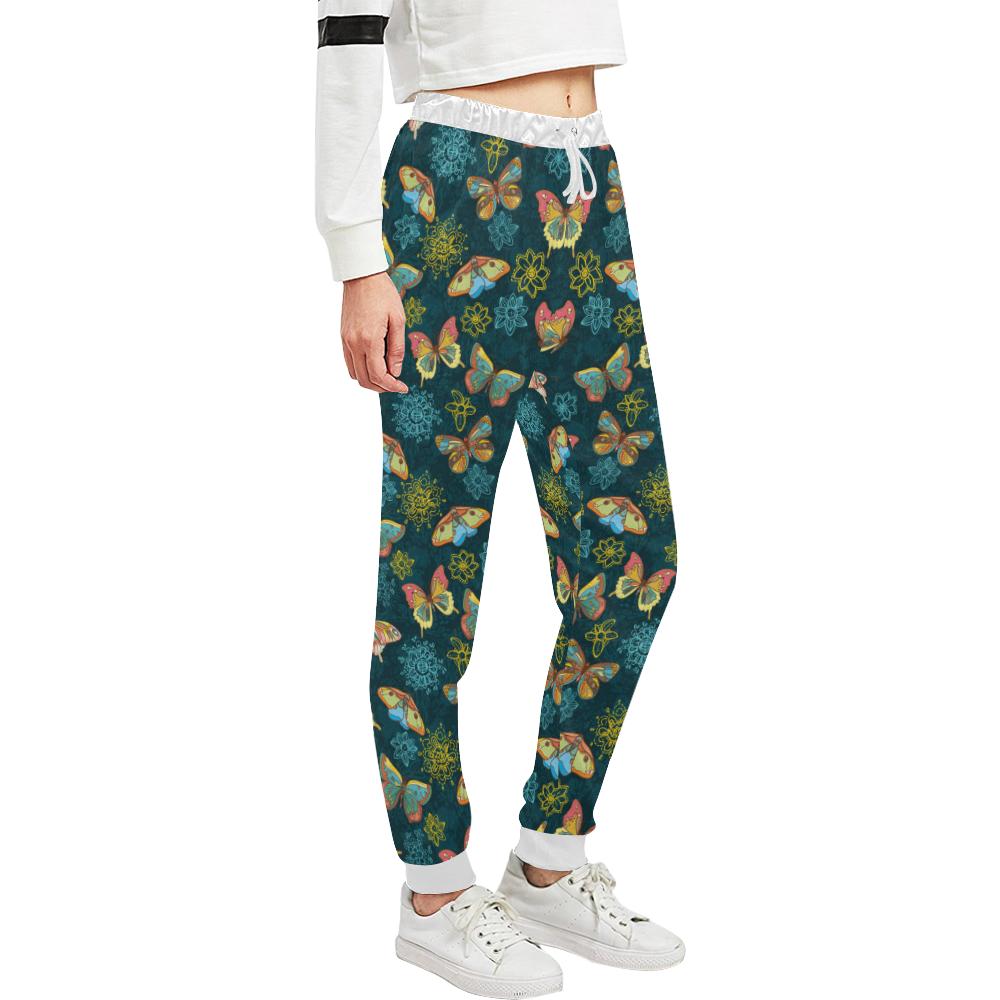 Butterfly Hand Draw Print Pattern Unisex Casual Sweatpants (Model L11)-JTAMIGO.COM