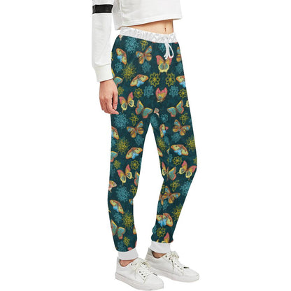 Butterfly Hand Draw Print Pattern Unisex Casual Sweatpants (Model L11)-JTAMIGO.COM