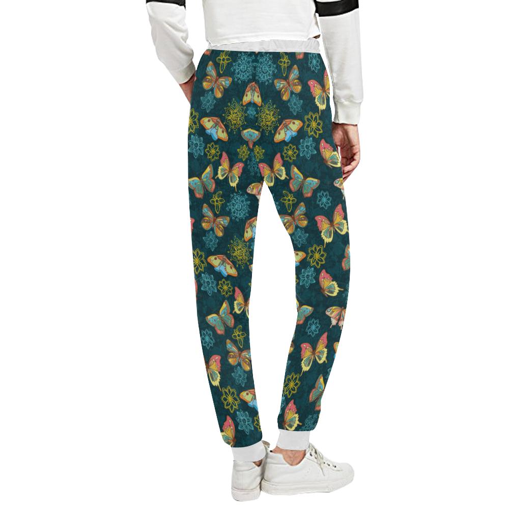 Butterfly Hand Draw Print Pattern Unisex Casual Sweatpants (Model L11)-JTAMIGO.COM