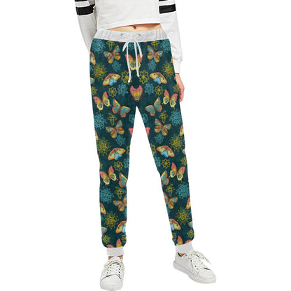 Butterfly Hand Draw Print Pattern Unisex Casual Sweatpants (Model L11)-JTAMIGO.COM