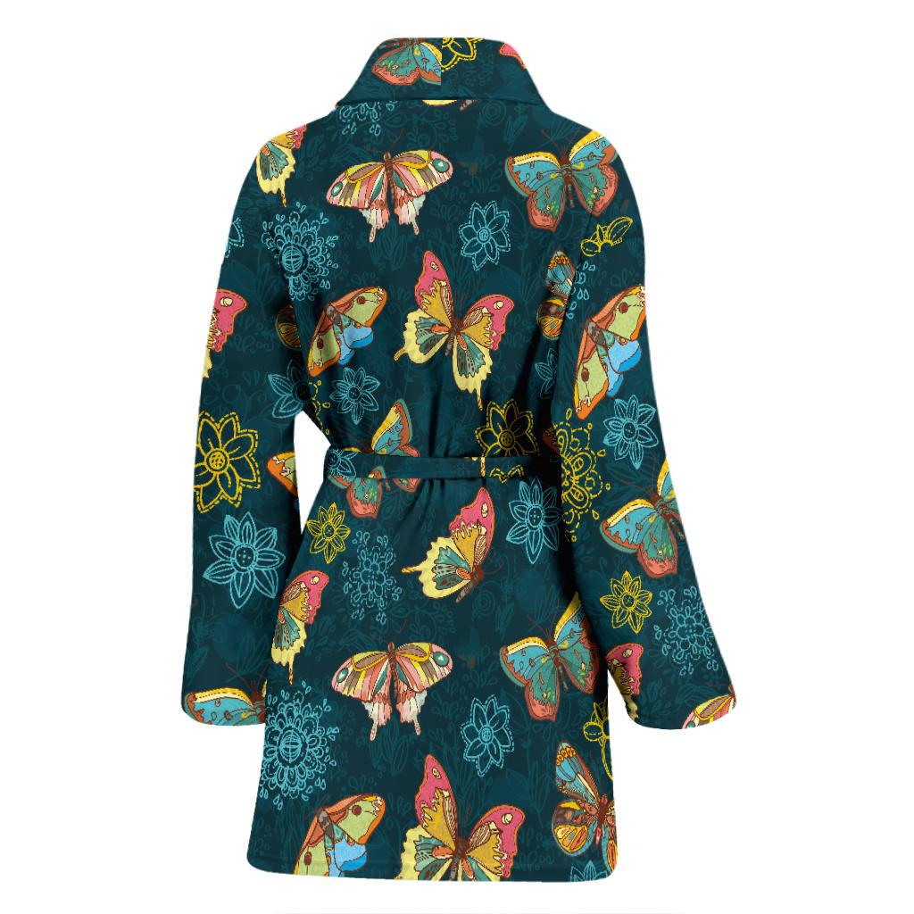 Butterfly Hand Draw Print Pattern Women Bath Robe-JTAMIGO.COM
