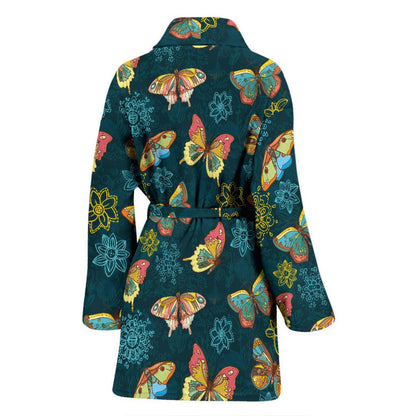 Butterfly Hand Draw Print Pattern Women Bath Robe-JTAMIGO.COM