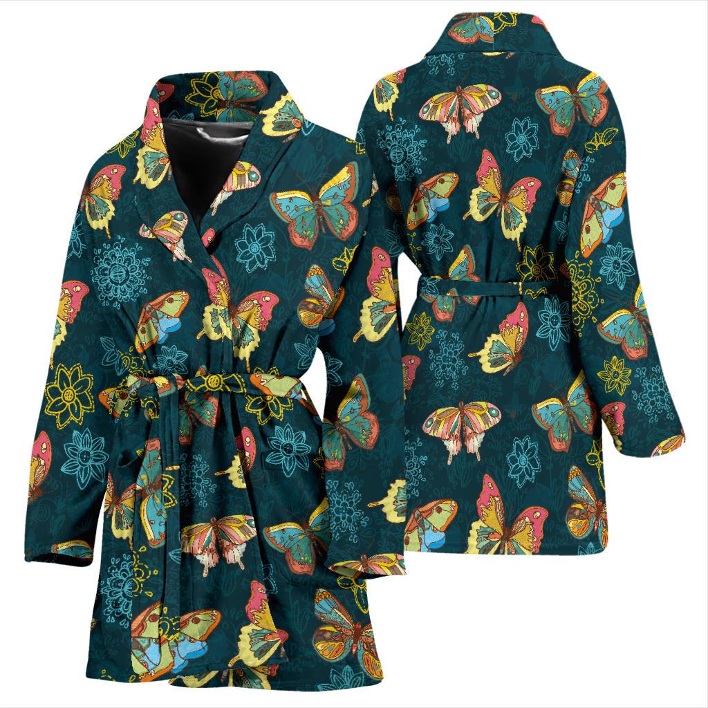 Butterfly Hand Draw Print Pattern Women Bath Robe-JTAMIGO.COM