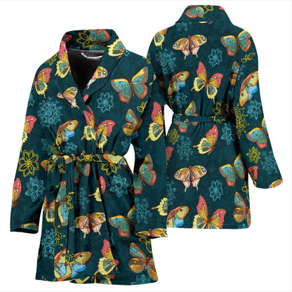 Butterfly Hand Draw Print Pattern Women Bath Robe-JTAMIGO.COM