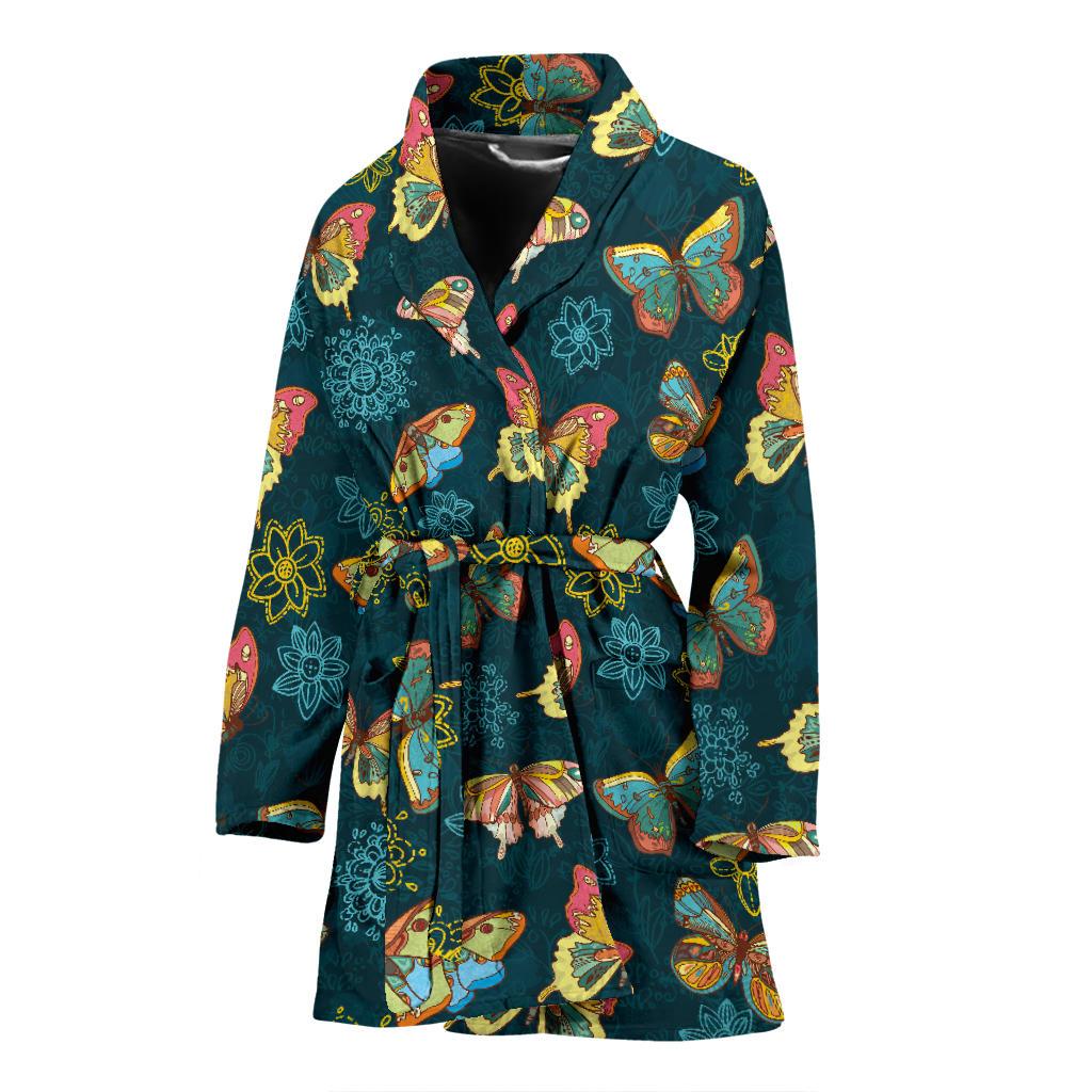 Butterfly Hand Draw Print Pattern Women Bath Robe-JTAMIGO.COM