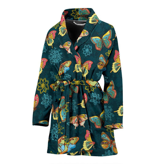 Butterfly Hand Draw Print Pattern Women Bath Robe-JTAMIGO.COM