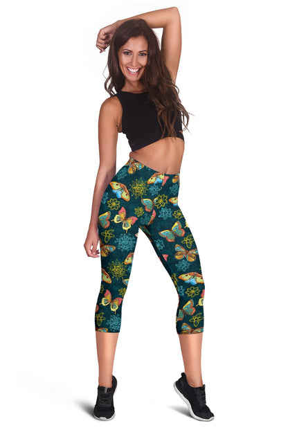 Butterfly Hand Draw Print Pattern Women Capris